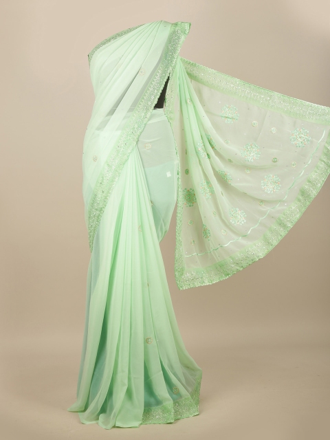 

Pothys Green & Silver-Toned Floral Embroidered Saree