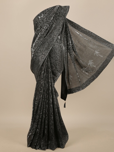 

Pothys Grey & Silver-Toned Floral Beads and Stones Jute Cotton Saree