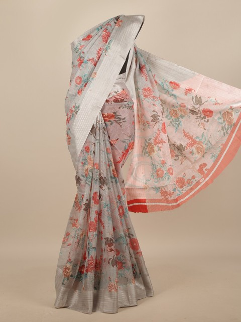 

Pothys Grey & Red Floral Jute Silk Saree