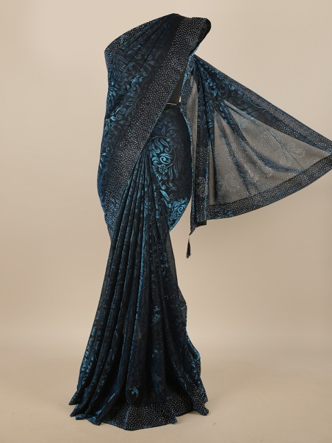 

Pothys Blue & Black Floral Jute Cotton Saree