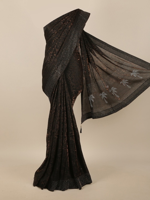 

Pothys Brown & Black Floral Beads and Stones Jute Cotton Saree