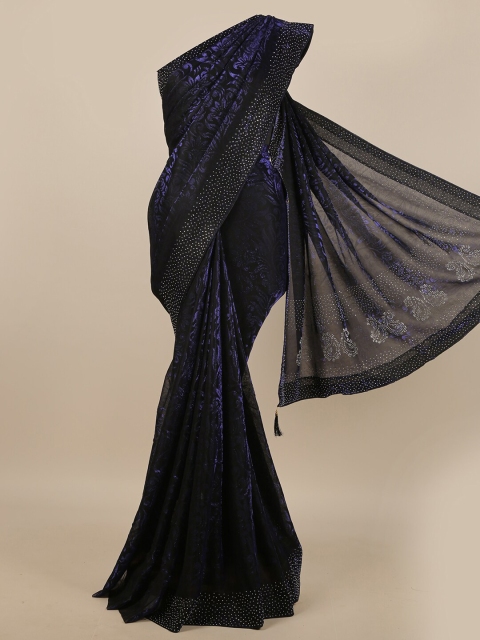

Pothys Navy Blue Floral Beads and Stones Jute Cotton Saree