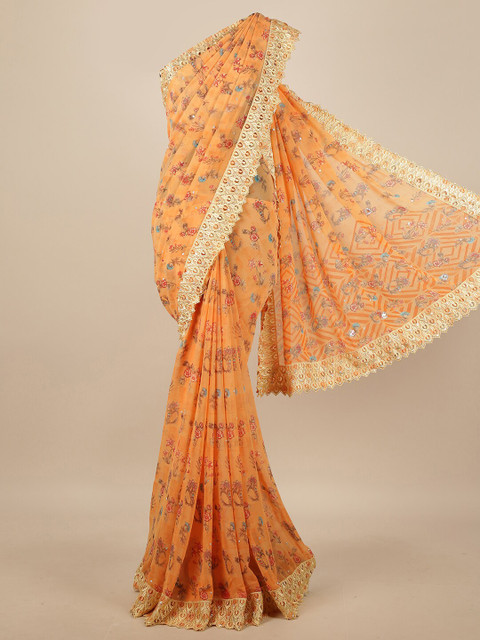 

Pothys Orange & Pink Floral Saree