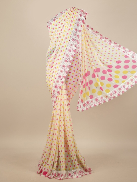 

Pothys Cream-Coloured & Pink Printed Saree