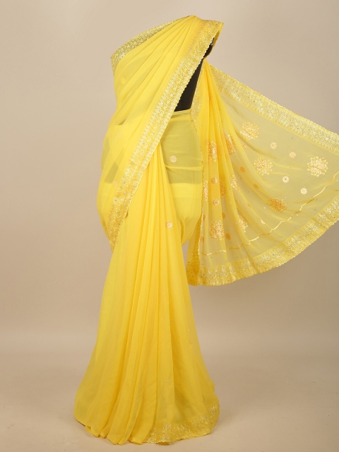 

Pothys Yellow Floral Embroidered Saree