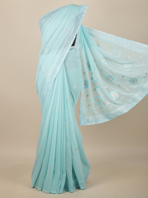 

Pothys Blue & Silver-Toned Floral Saree