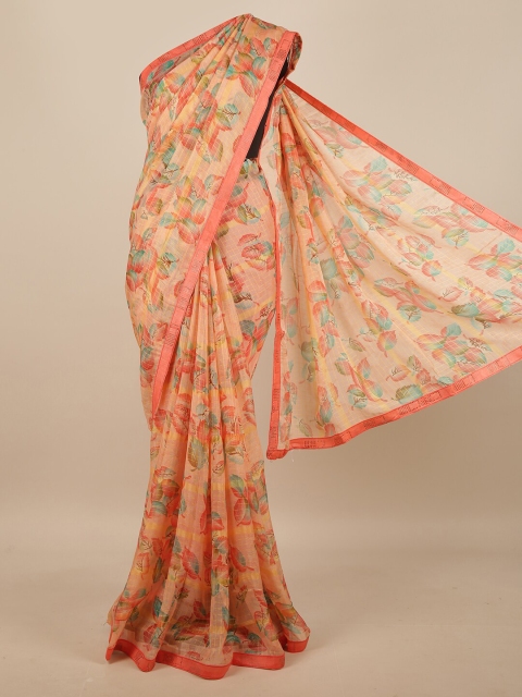 

Pothys Peach-Coloured & Green Floral Beads and Stones Saree