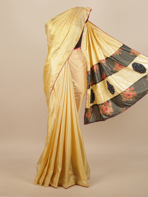 

Pothys Cream-Coloured Floral Beads and Stones Art Silk Saree