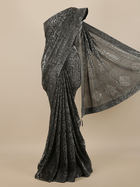 

Pothys Black & Silver-Toned Floral Jute Cotton Saree