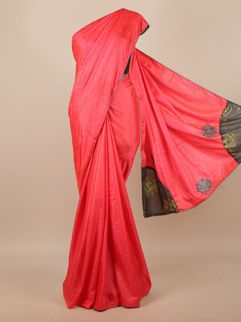 

Pothys Pink & Black Embellished Art Silk Saree