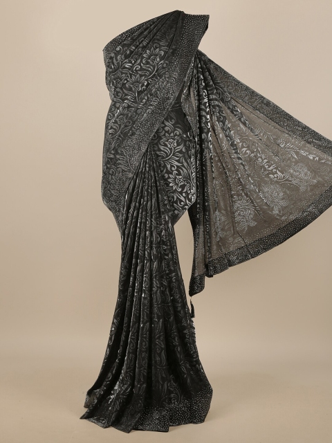 

Pothys Grey & Silver-Toned Floral Jute Cotton Saree