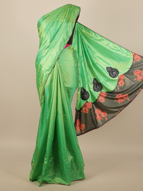 

Pothys Green & Pink Embellished Beads and Stones Art Silk Saree