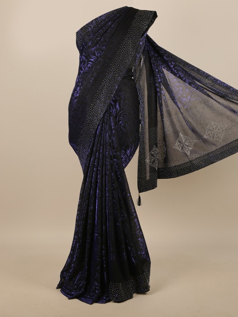 

Pothys Navy Blue Floral Jute Cotton Saree