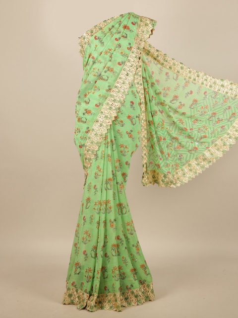 

Pothys Green & Orange Floral Saree