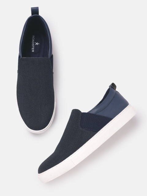 

Roadster Men Navy Blue Woven Design Slip-On Sneakers