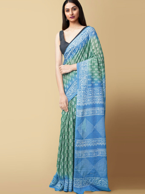 

Unnati Silks Green & Blue Ethnic Motifs Pure Cotton Kota Saree