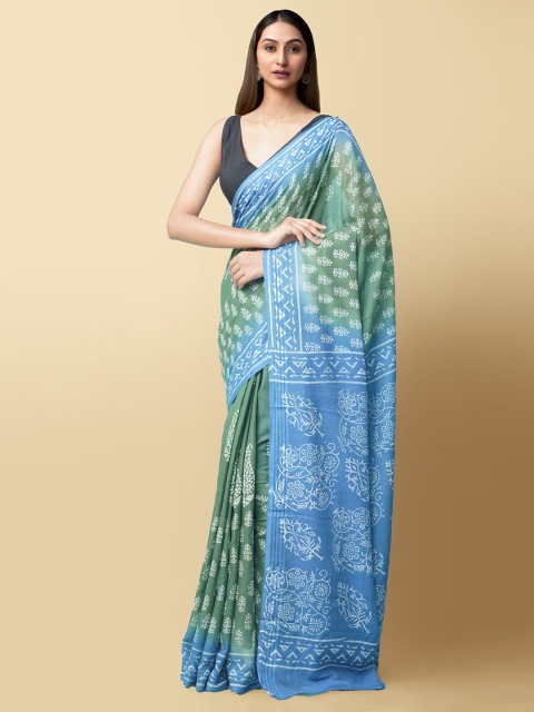 

Unnati Silks Green & Blue Ethnic Motifs Pure Cotton Kota Saree