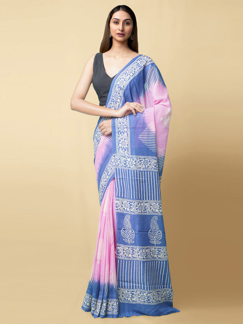 

Unnati Silks Pink & Blue Ethnic Motifs Pure Cotton Kota Saree