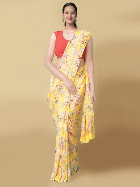 

Unnati Silks Yellow Floral Sustainable Bhagalpuri Saree