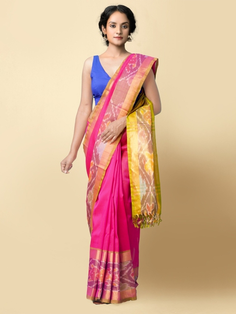 

Unnati Silks Pink & Yellow Silk Cotton Sustainable Uppada Saree