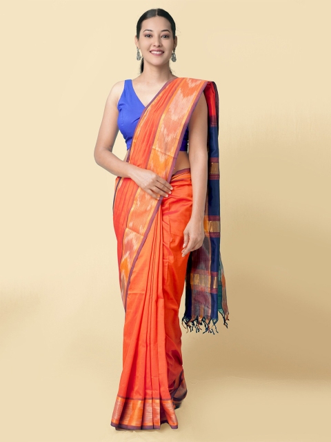 

Unnati Silks Red & Blue Silk Cotton Sustainable Uppada Saree