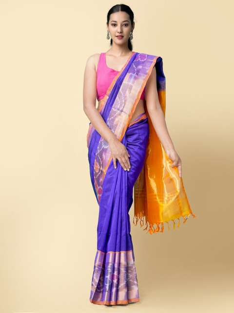 

Unnati Silks Blue & Orange Silk Cotton Sustainable Uppada Saree