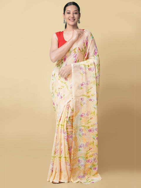

Unnati Silks Orange & Purple Floral Bhagalpuri Saree