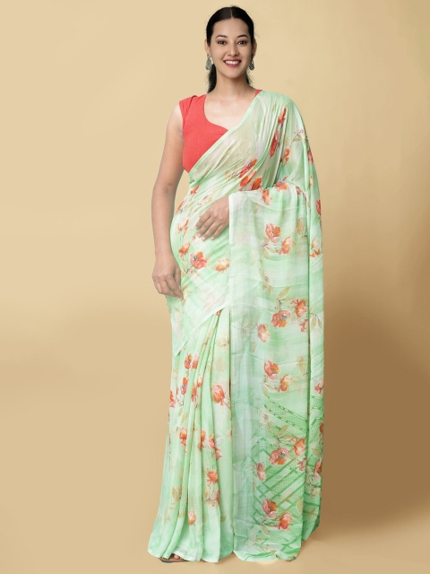 

Unnati Silks Green Floral Sustainable Bhagalpuri Saree