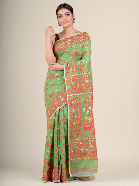 

Charukriti Green & Red Woven Design Jamdani Saree