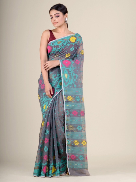 

Charukriti Grey & Blue Woven Design Jamdani Saree