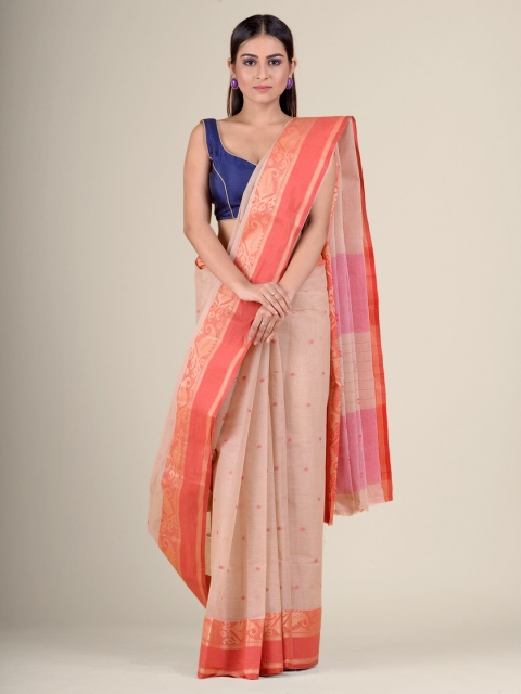 

Charukriti Beige & Gold-Toned Woven Design Pure Cotton Taant Saree
