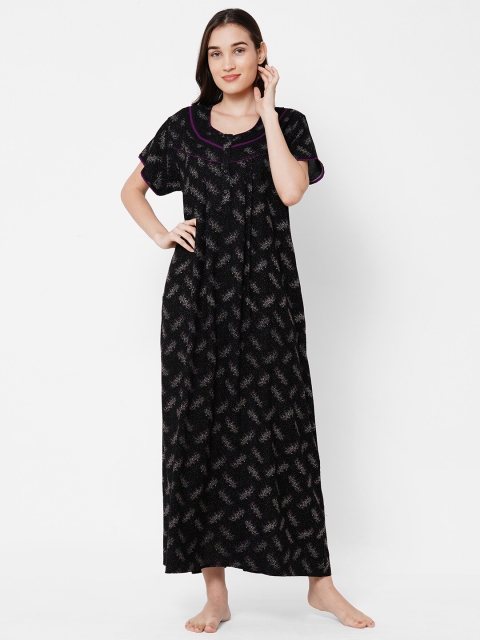 

Sweet Dreams Women Black Printed Maxi Nightdress