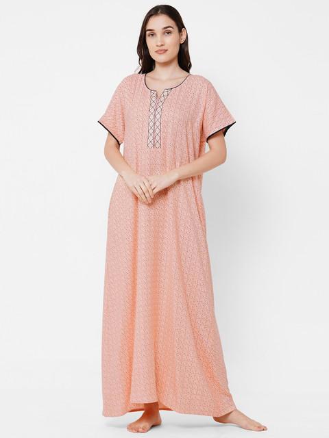 

Sweet Dreams Women Peach & White Printed Night Dress