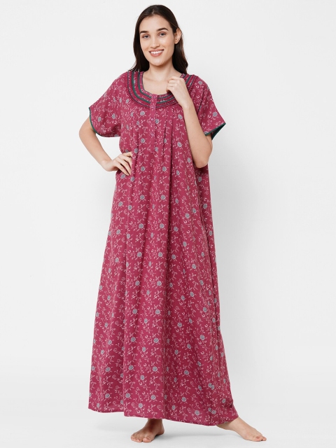 

Sweet Dreams Women Maroon Printed Maxi Nightdress, Pink