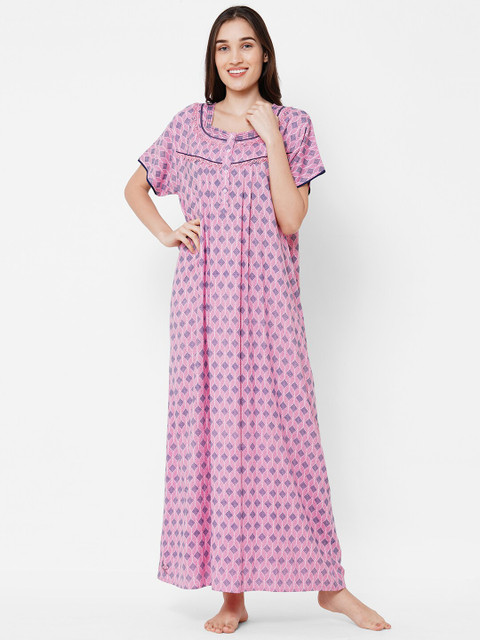 

Sweet Dreams Women Pink & Blue Printed Maxi Nightdress