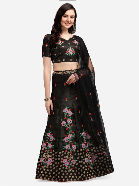 

Satrani Black & Pink Embroidered Semi-Stitched Lehenga & Unstitched Blouse With Dupatta