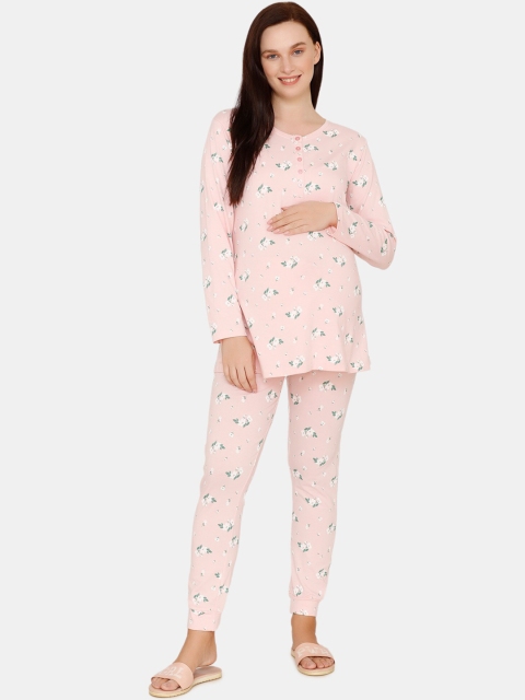 

Zivame Women Pink Floral Night Suits