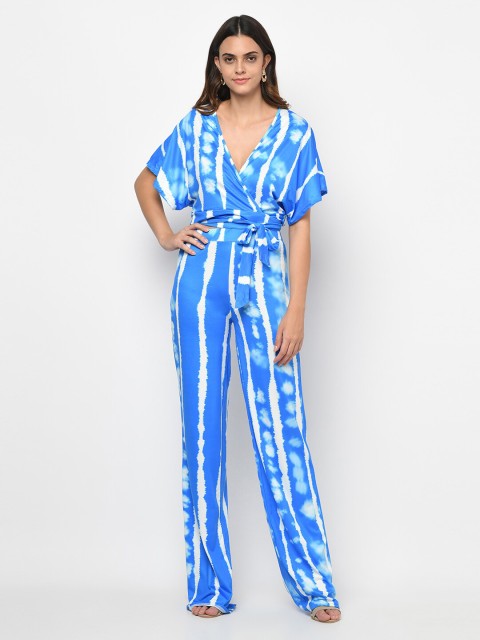 

iki chic Women Blue & White Dyed Crop Top with Palazzos