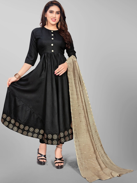 

OM SAI LATEST CREATION Women Black Flared Sleeves Thread Work Anarkali Kurta