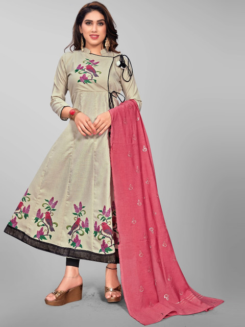 

OM SAI LATEST CREATION Women Grey Floral Printed Flared Sleeves Anarkali Kurta