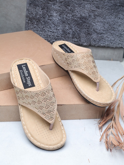 

LONDON STEPS Women Beige Embellished Wedge Sandals