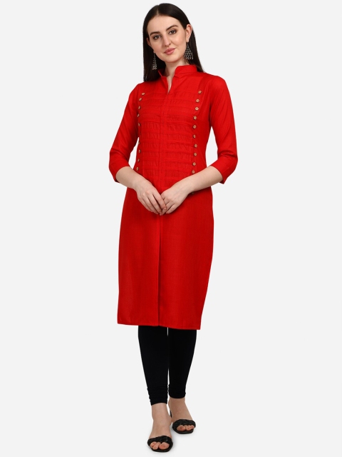 

OM SAI LATEST CREATION Women Red High Slit Kurta