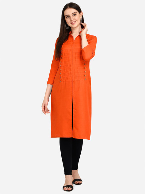 

OM SAI LATEST CREATION Women Orange High Slit Kurta