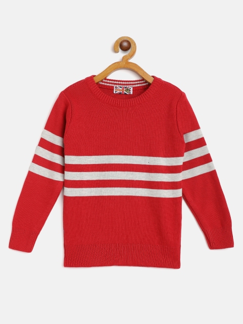 

GAME BEGINS Boys Red & Grey Melange Striped Pullover