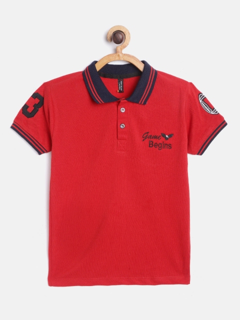 

GAME BEGINS Boys Red Cotton Solid Polo Collar T-shirt
