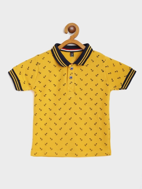 

GAME BEGINS Boys Yellow & Navy Blue Cotton Anchor Print Polo Collar T-shirt