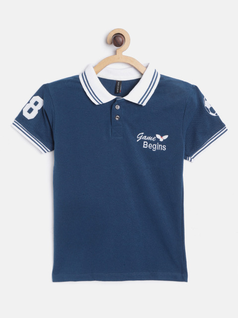 

GAME BEGINS Boys Navy Blue Cotton Solid Polo Collar T-shirt