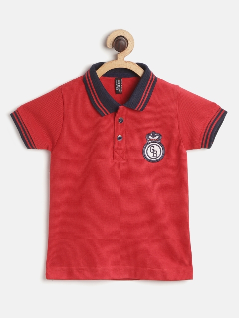 

GAME BEGINS Boys Red Cotton Solid Polo Collar T-shirt