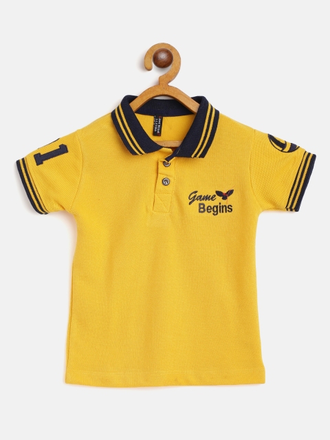 

GAME BEGINS Boys Yellow & Navy Blue Solid Cotton Polo Collar T-shirt