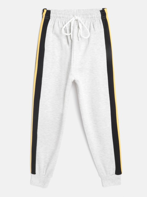 

GAME BEGINS Boys Grey Melange & Black Cotton Solid Joggers with Side Strip Detail